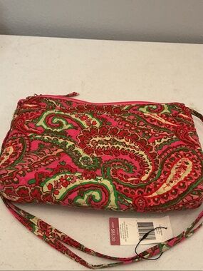 Vera Bradley Pink Paisley Quilted Crossbody with Green Accents